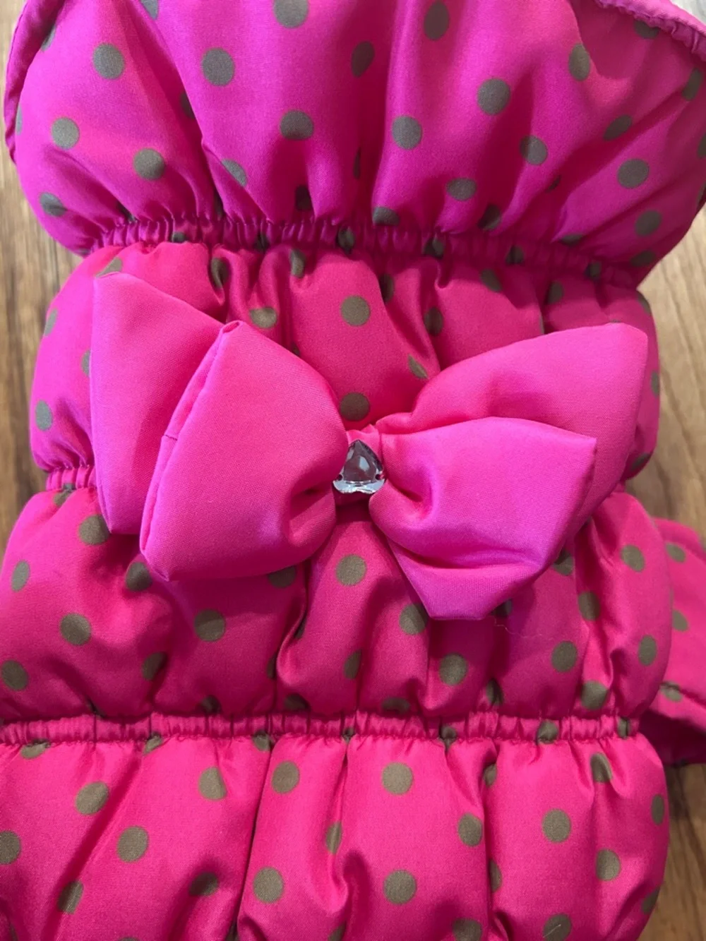 Small Dog Hot Pink Polka Dot Puffer Vest with Bow - NEW